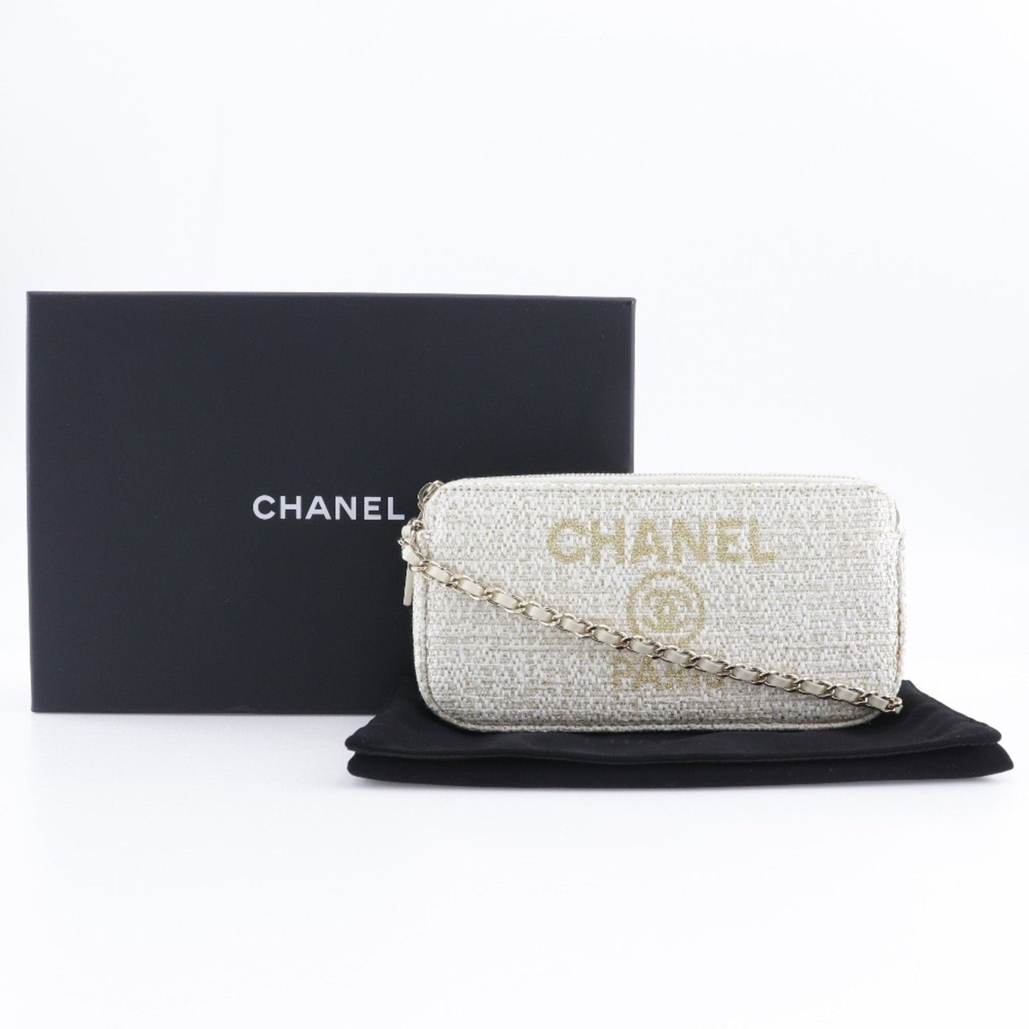 Chanel Sac Deauville en tweed blanc