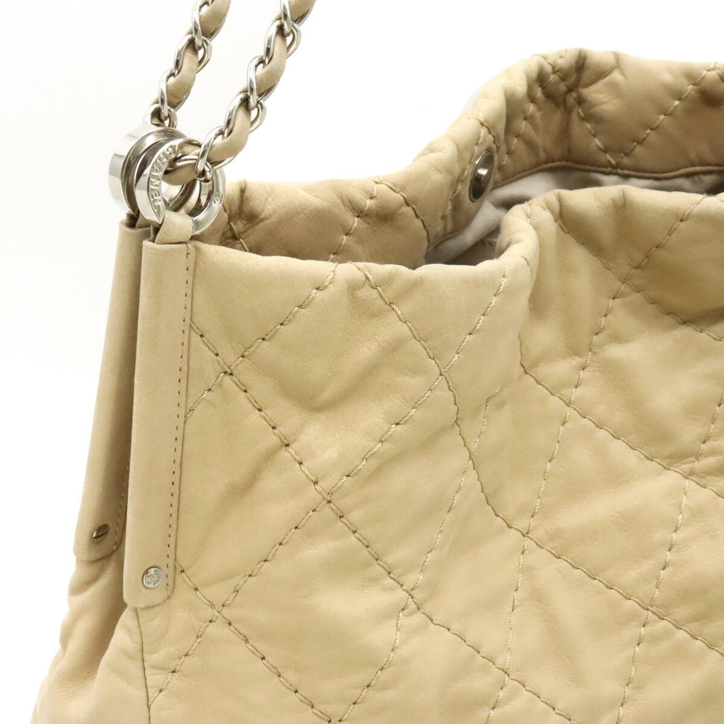 Chanel Sac Chain Tote en cuir beige