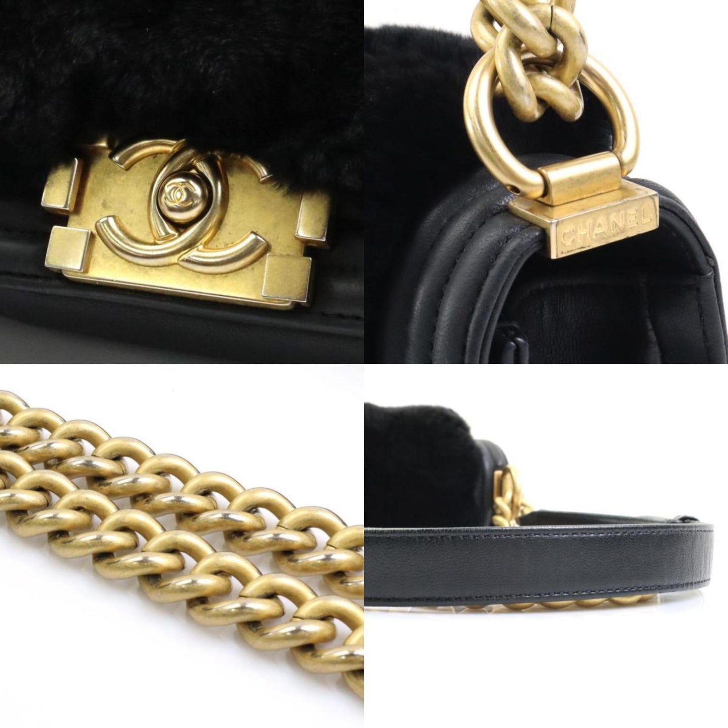 Chanel Sac Boy en fourrure noir
