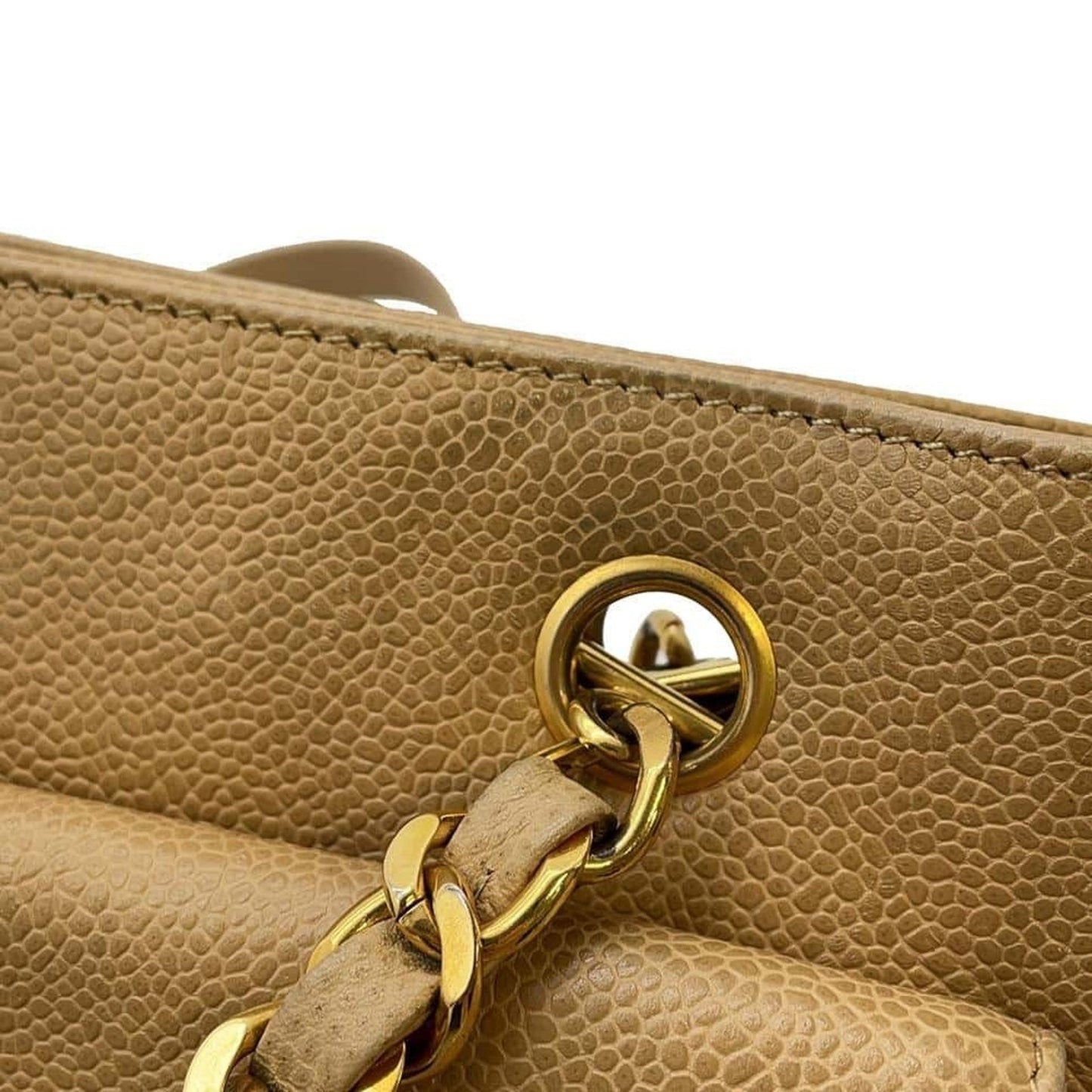 Chanel Sac Chain Tote en cuir caviar beige