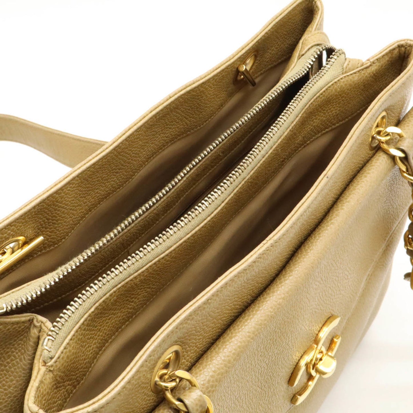 Chanel Sac Chain Tote en cuir caviar beige