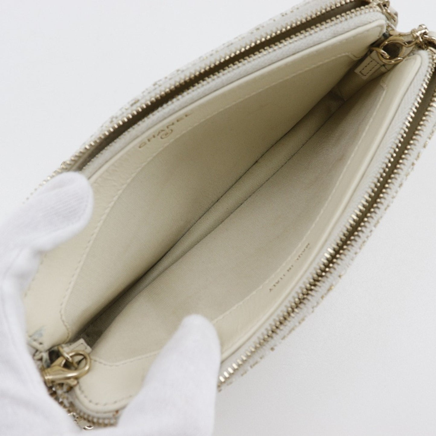Chanel Sac Deauville en tweed blanc