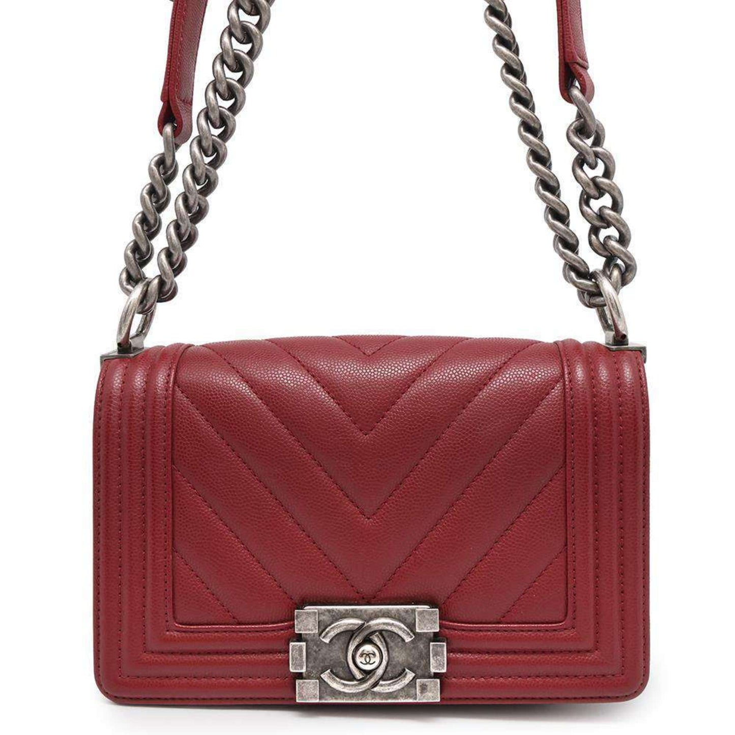 Chanel Sac Boy en cuir caviar rouge