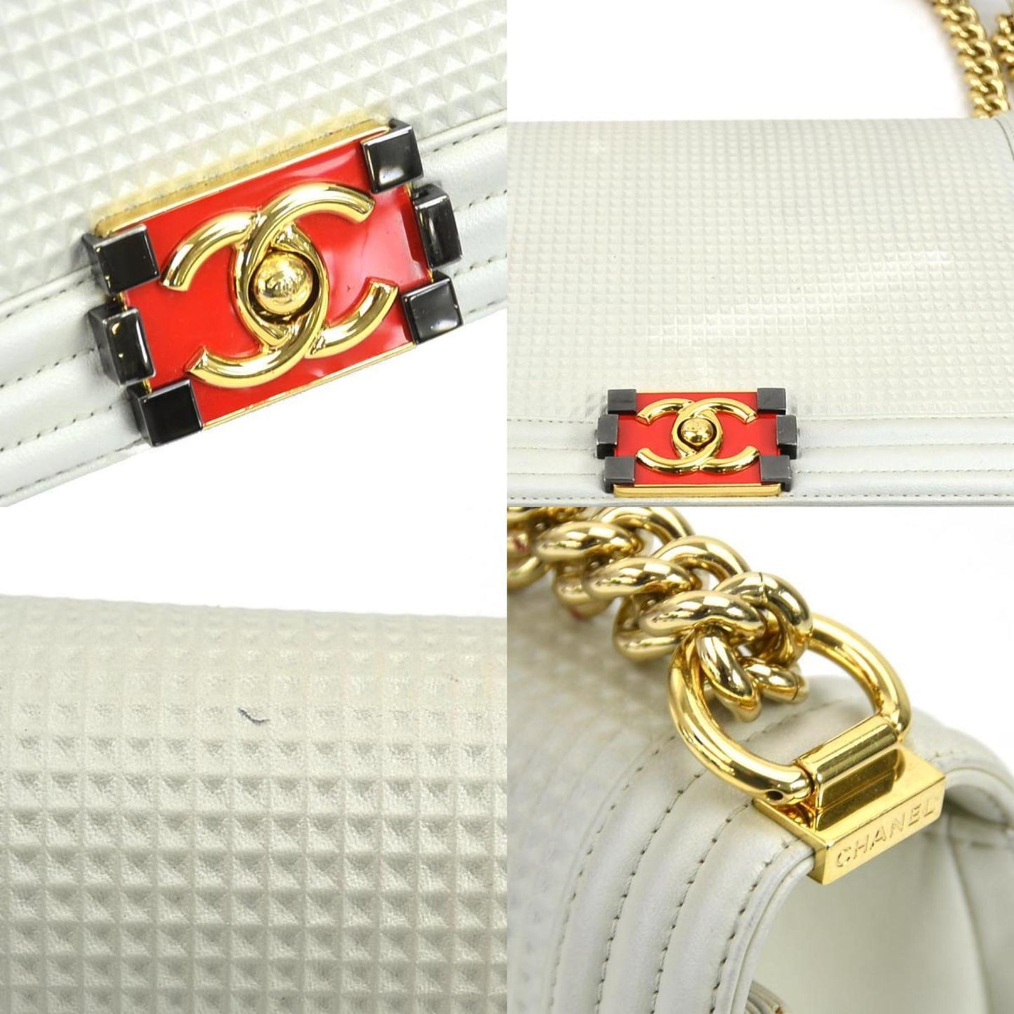 Chanel Sac Boy en cuir blanc