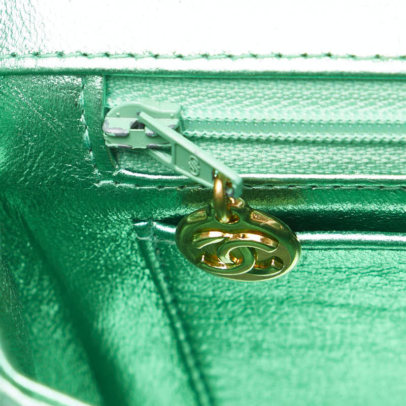 Chanel Leather Coco Mark Matelasse Handbag Green Gold