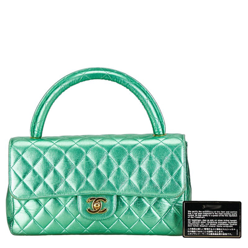 Chanel Leather Coco Mark Matelasse Handbag Green Gold
