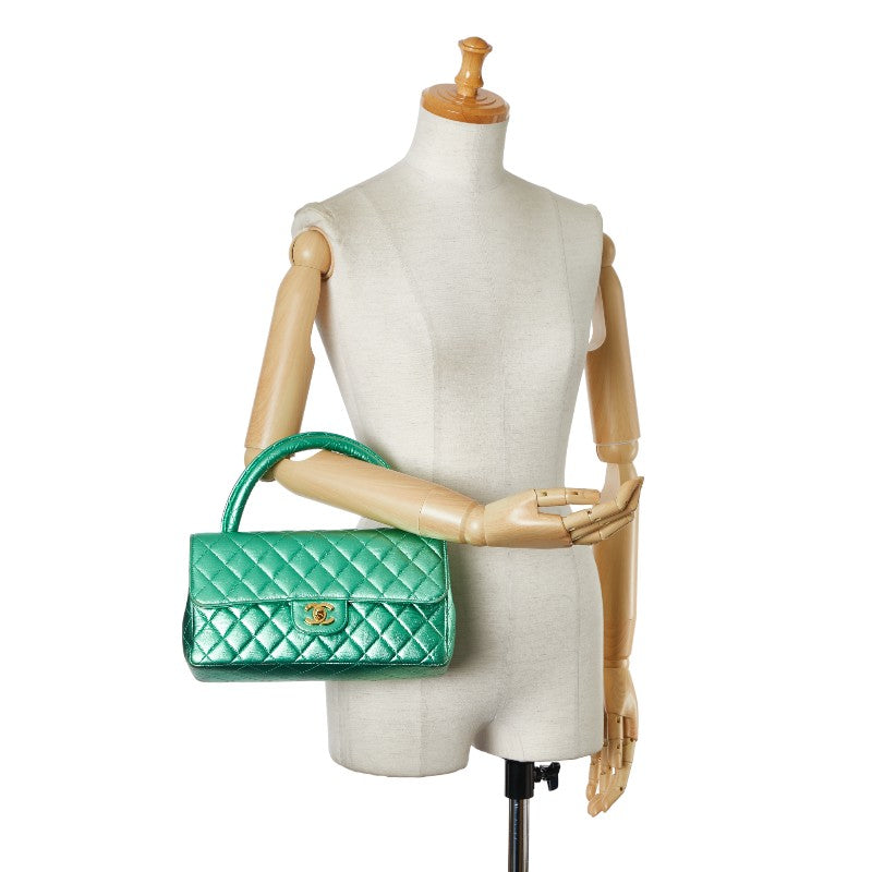 Chanel Leather Coco Mark Matelasse Handbag Green Gold