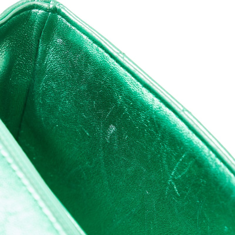 Chanel Leather Coco Mark Matelasse Handbag Green Gold