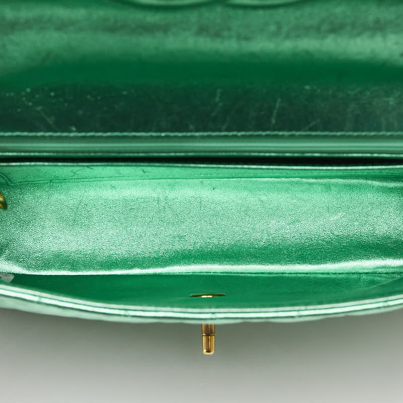 Chanel Leather Coco Mark Matelasse Handbag Green Gold