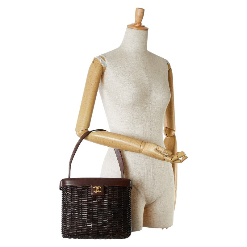 Chanel Coco Mark Rattan Handbag Brown