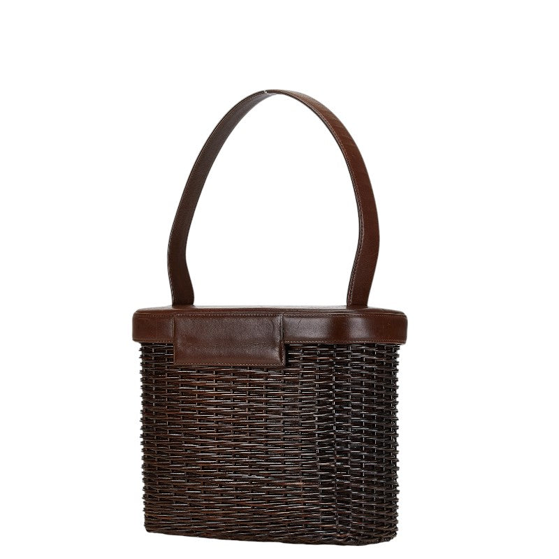 Chanel Coco Mark Rattan Handbag Brown