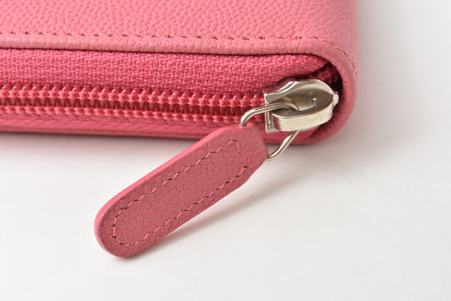 Chanel Leather Long Wallet Round Zipper Rose CC Mark