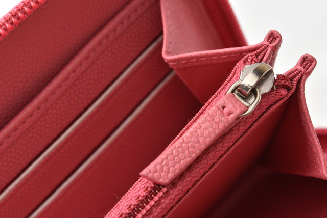 Chanel Leather Long Wallet Round Zipper Rose CC Mark