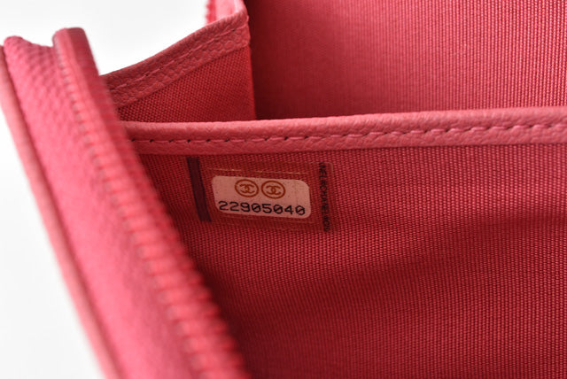 Chanel Leather Long Wallet Round Zipper Rose CC Mark