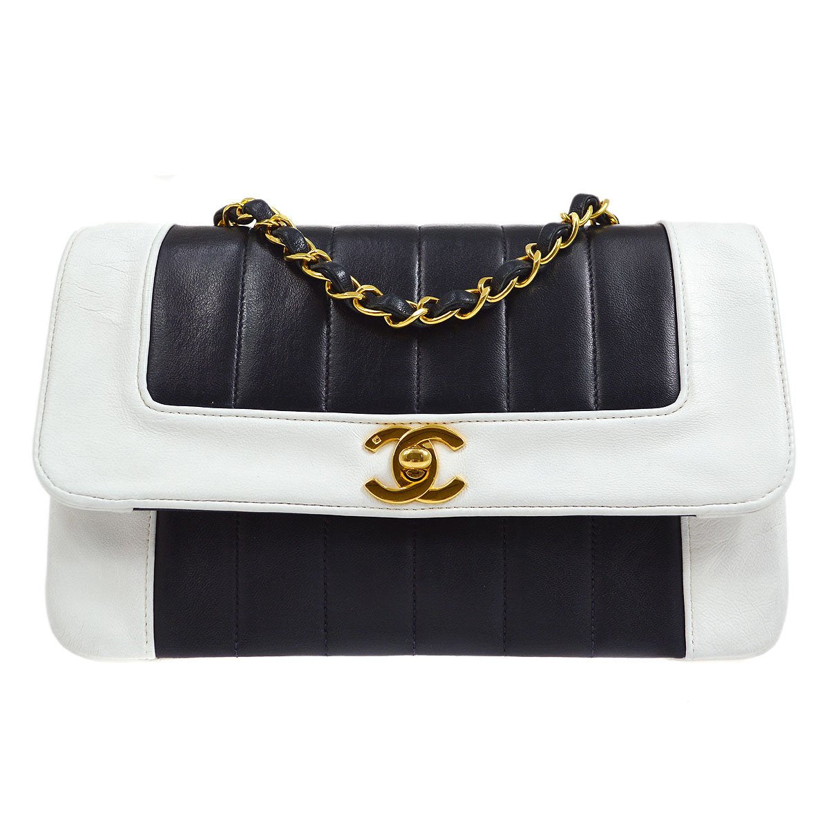 CHANEL 1991-1994 Vertical Border Flap Small Navy Lambskin