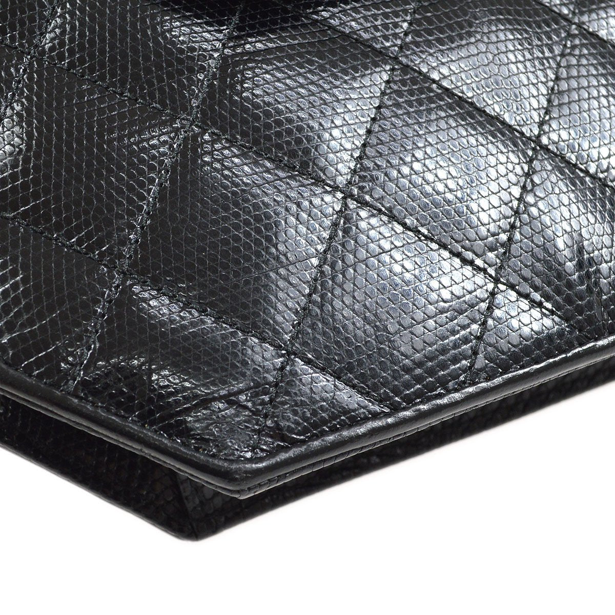 CHANEL 1989-1991 Black Lizard Octagonal Flap Bag
