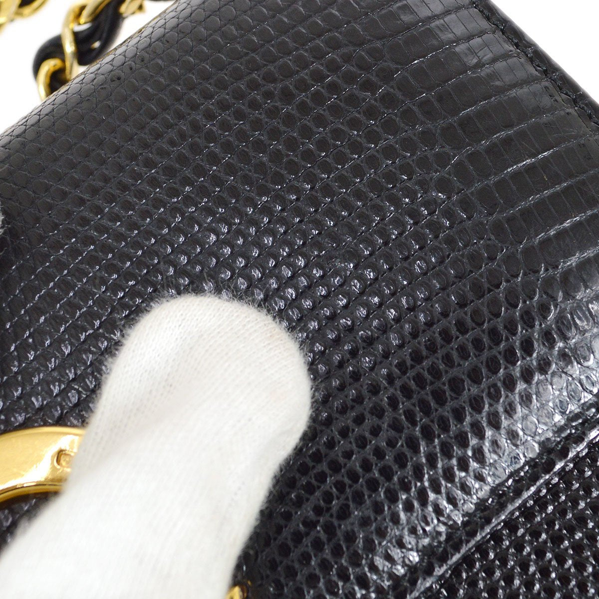 CHANEL 1986-1988 Black Lizard Pointed Flap