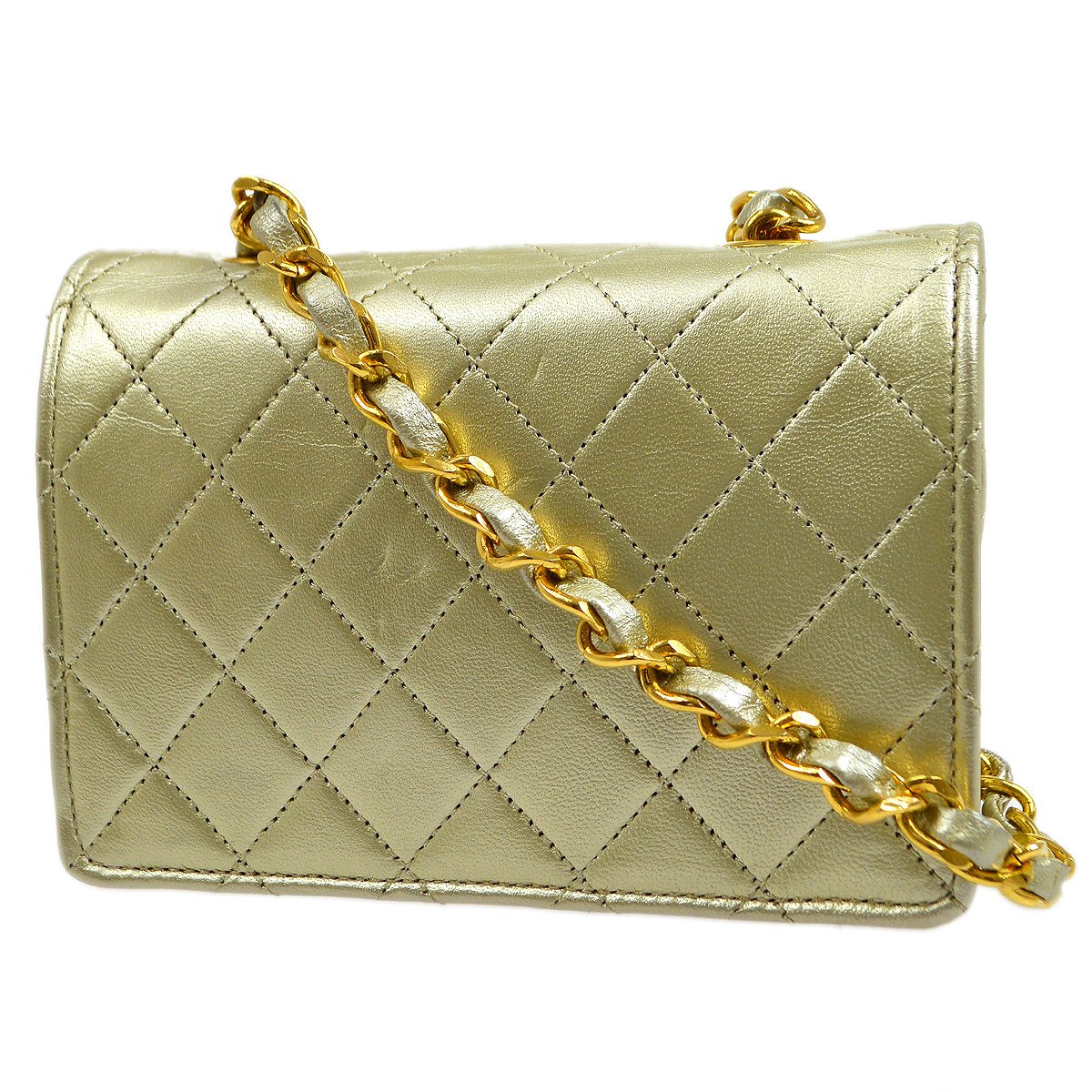 CHANEL 1989-1991 Gold Lambskin Straight Flap Micro