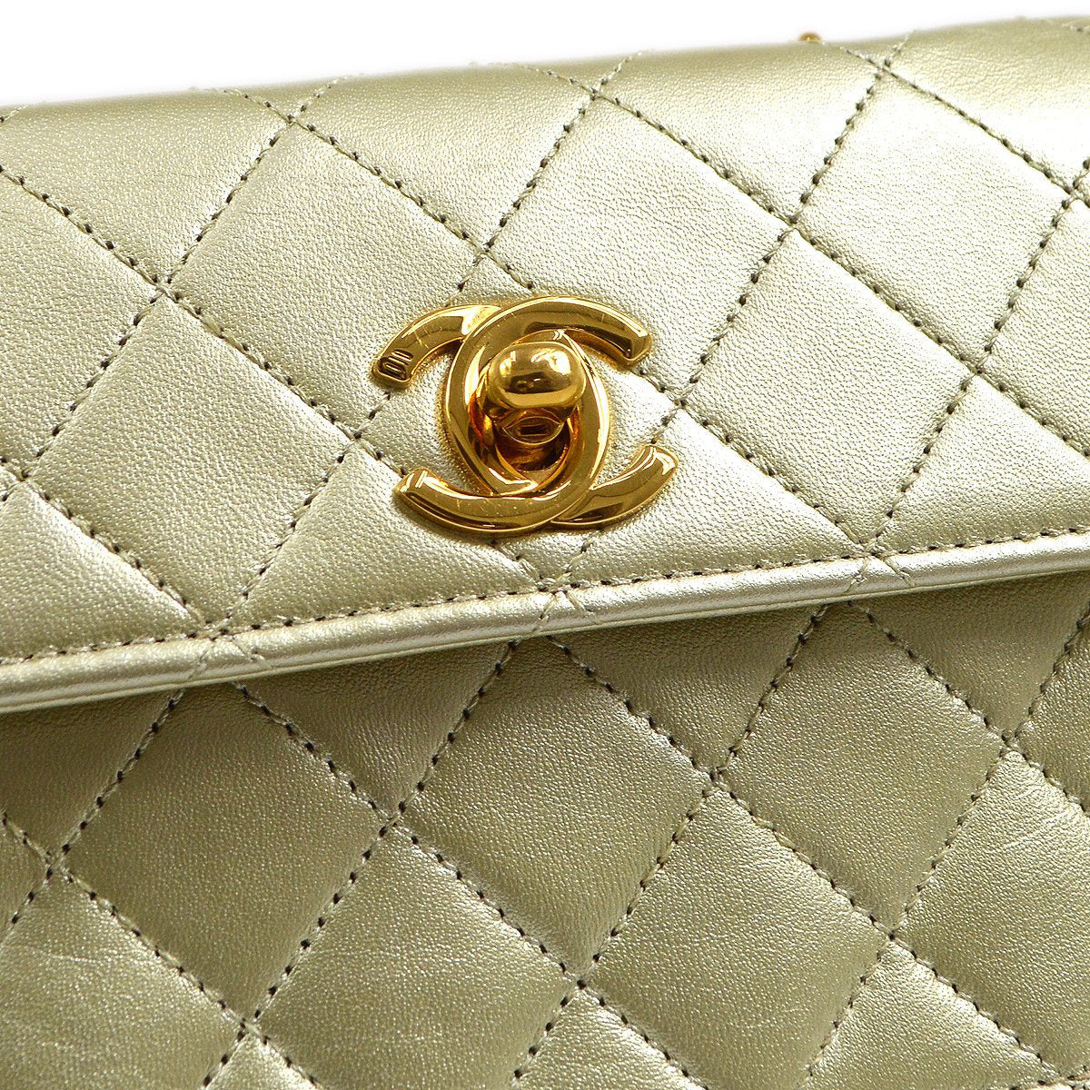 CHANEL 1989-1991 Gold Lambskin Straight Flap Micro