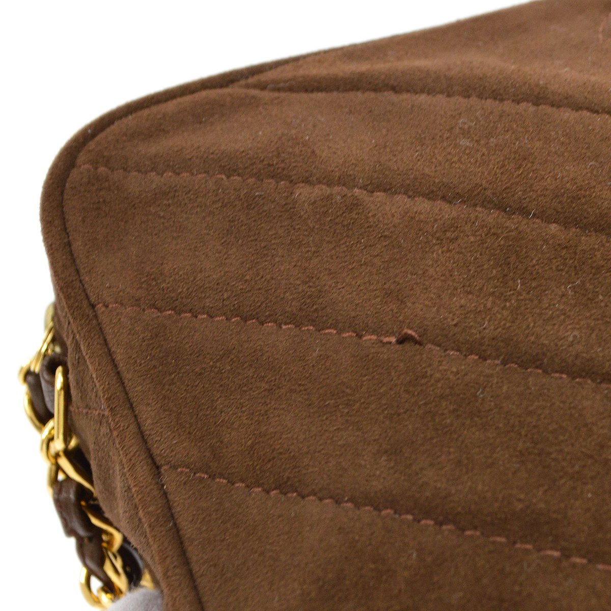 CHANEL 1991-1994 Brown Suede Diagonal Camera Bag Small