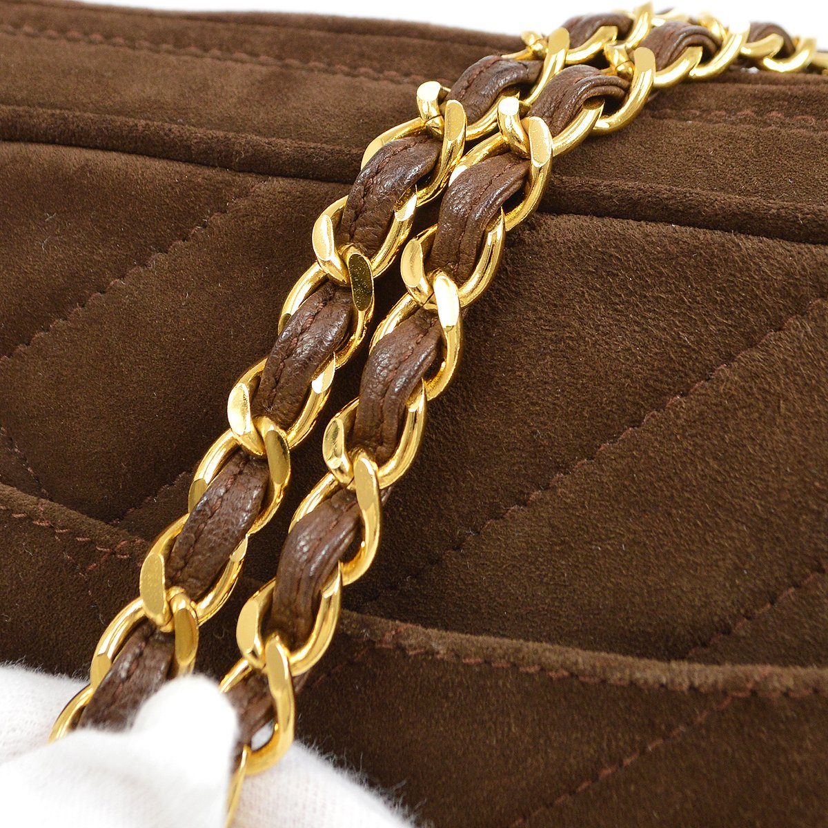 CHANEL 1991-1994 Brown Suede Diagonal Camera Bag Small