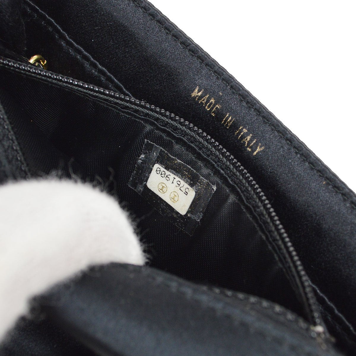 CHANEL 1998 Black Satin Beaded Trimmed Flap Bag