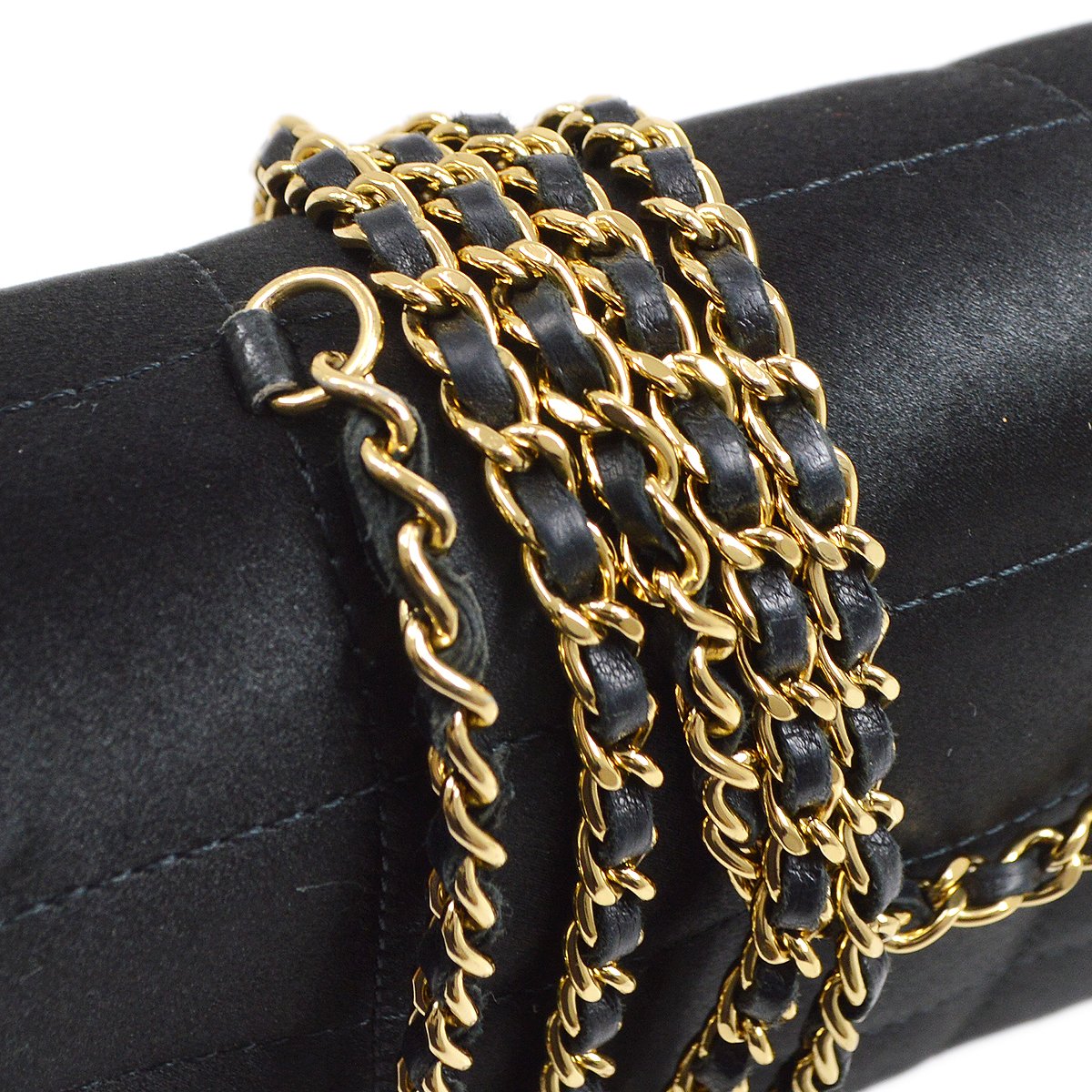 CHANEL 2009-2010 Camellia Choco Bar Single Chain Shoulder Bag Black Satin