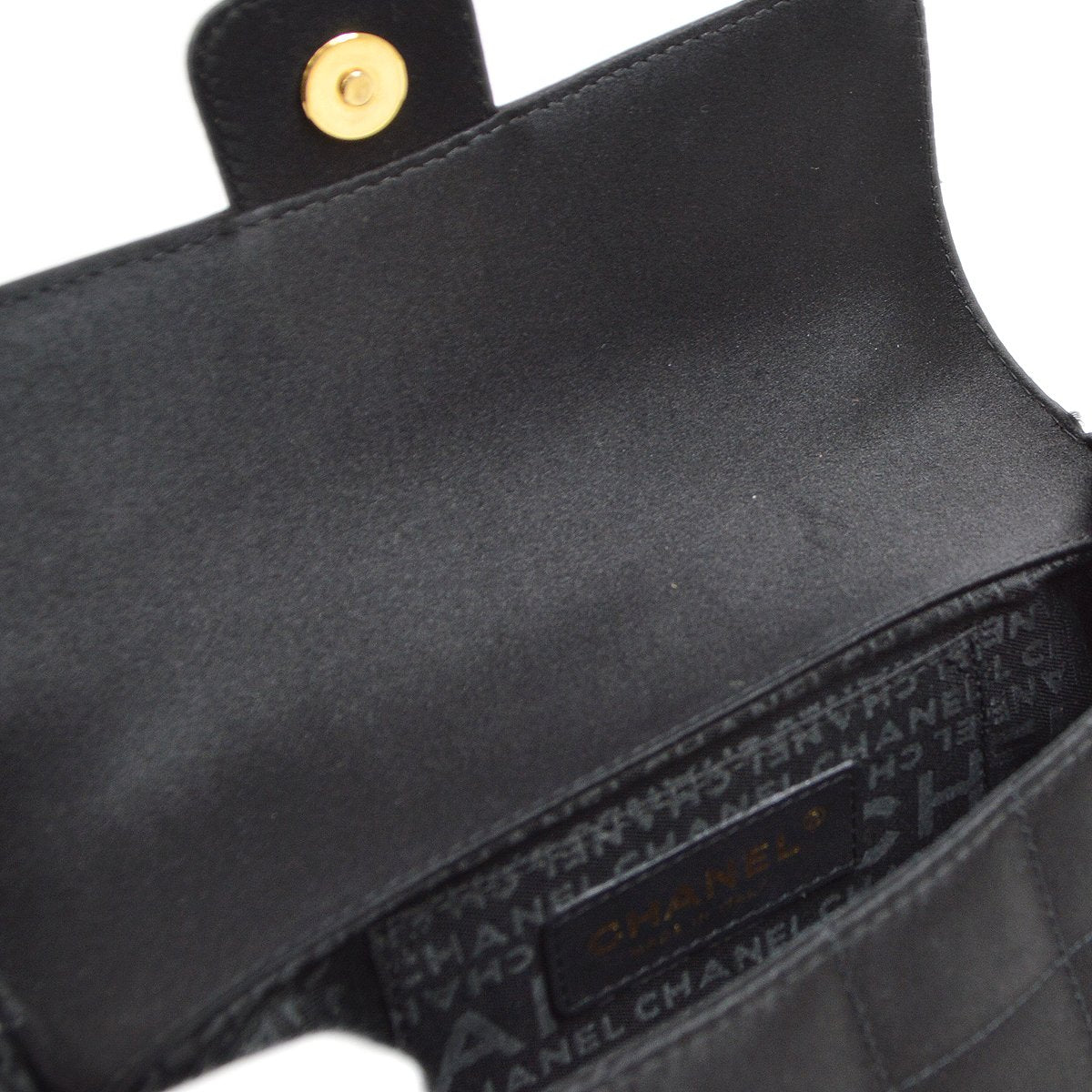 CHANEL 2009-2010 Camellia Choco Bar Single Chain Shoulder Bag Black Satin