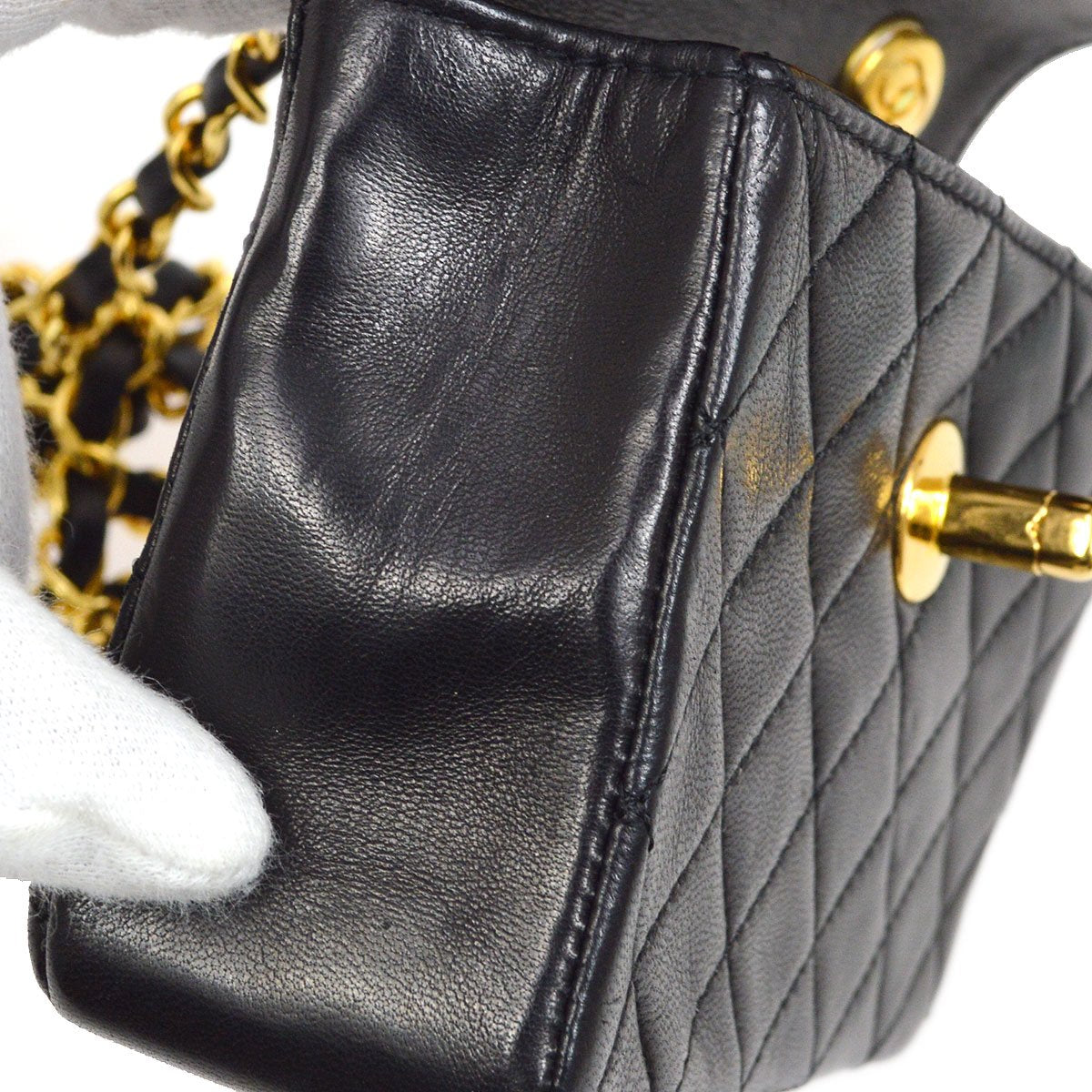CHANEL 1989-1991 Black LAMBSKIN Straight FLAP MICRO