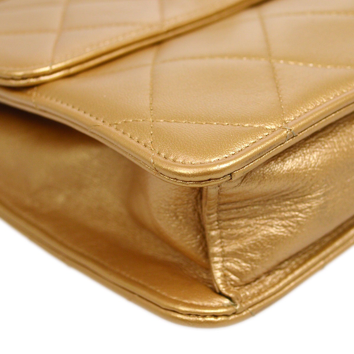 CHANEL 1991-1994 Gold Lambskin Straight Flap Mini