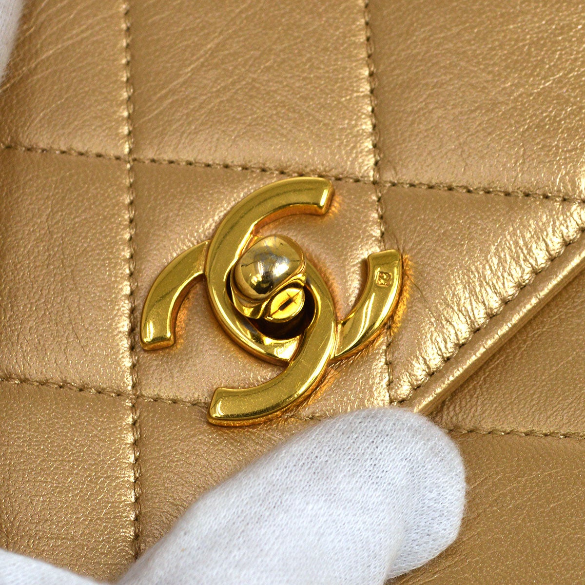 CHANEL 1991-1994 Gold Lambskin Straight Flap Mini