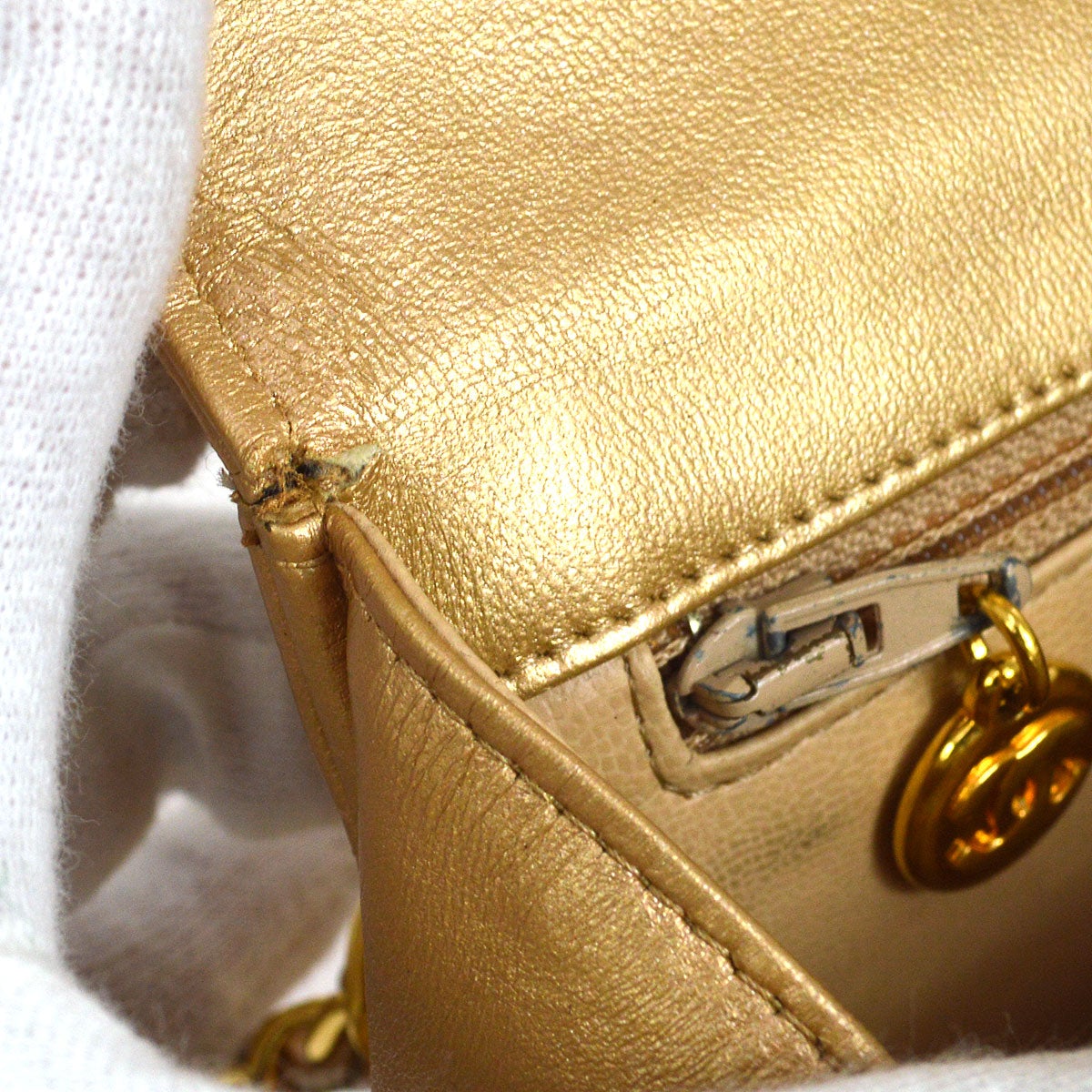 CHANEL 1991-1994 Gold Lambskin Straight Flap Mini
