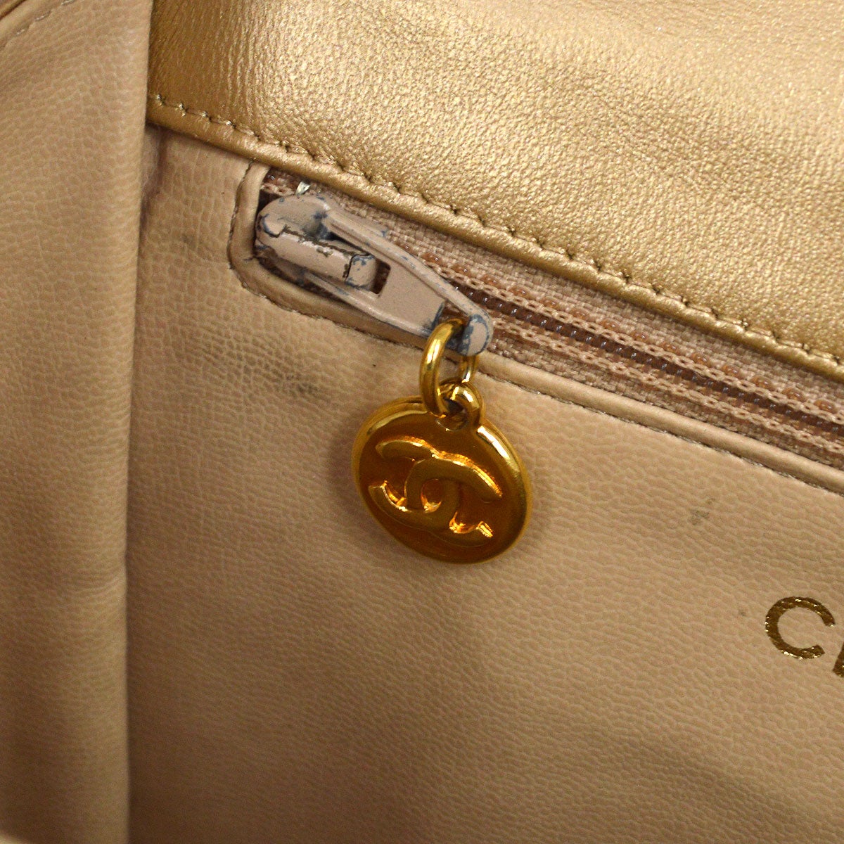 CHANEL 1991-1994 Gold Lambskin Straight Flap Mini