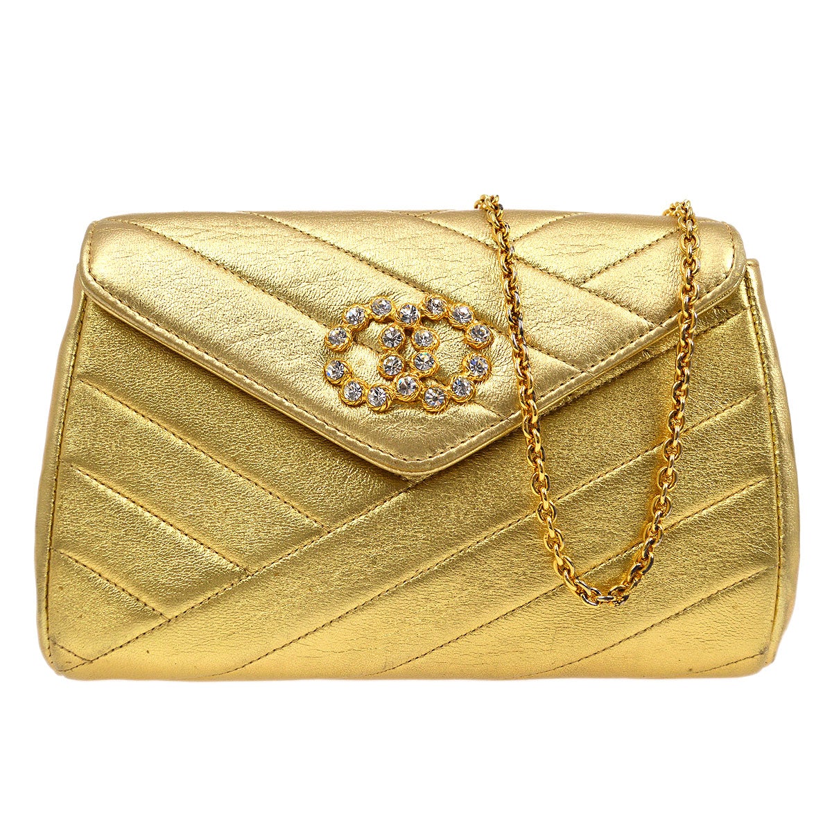 CHANEL 1991-1994 Christal & Gold CC Diagonal Evening Bag