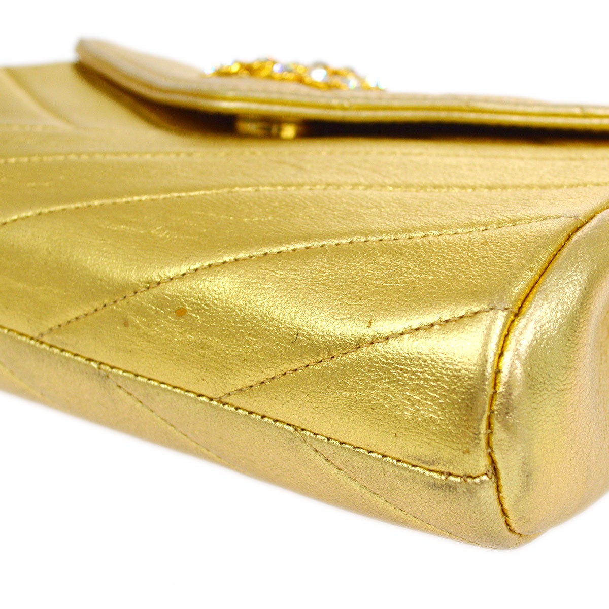 CHANEL 1991-1994 Christal & Gold CC Diagonal Evening Bag
