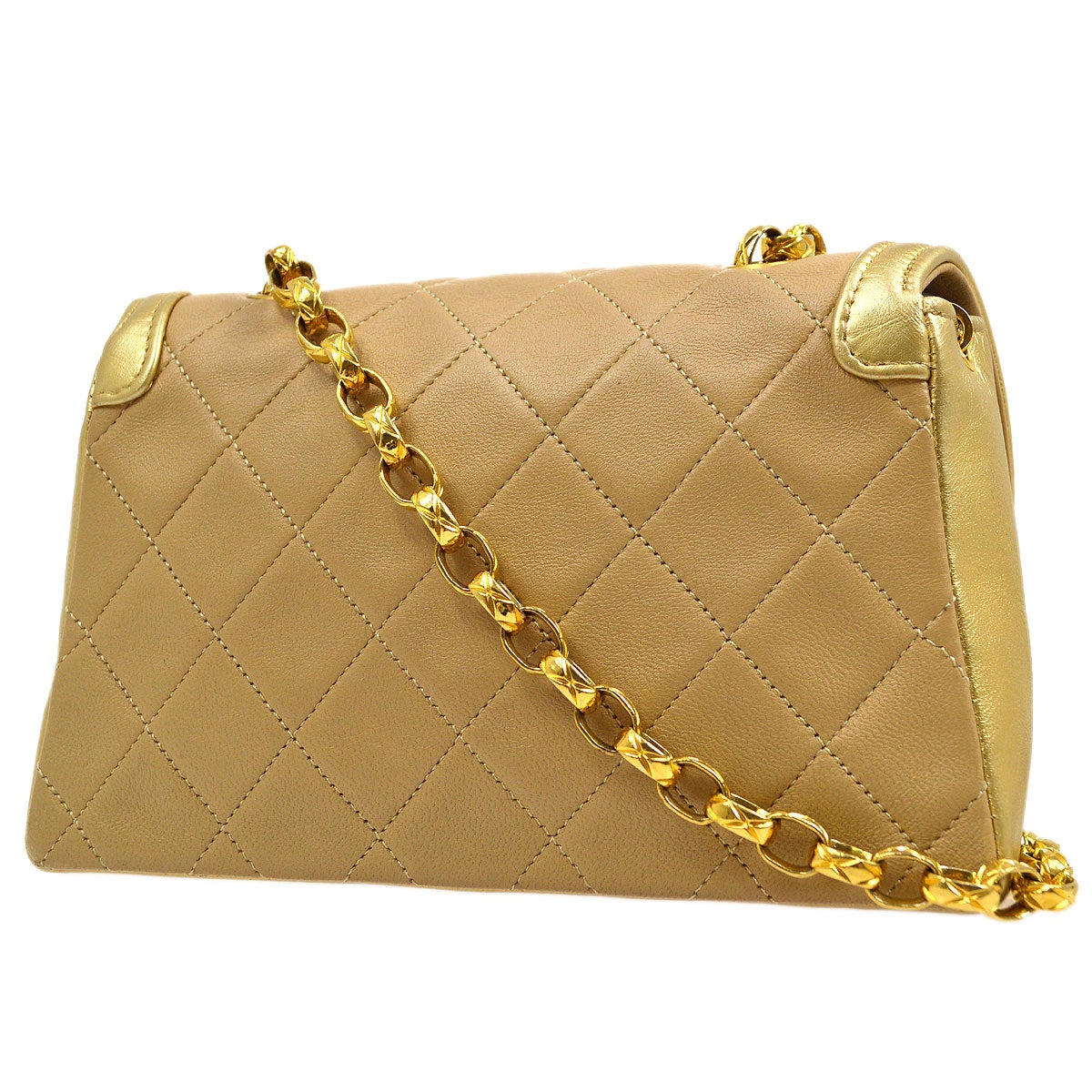 CHANEL 1989-1991 Beige Gold Lambskin Curved Flap Mini