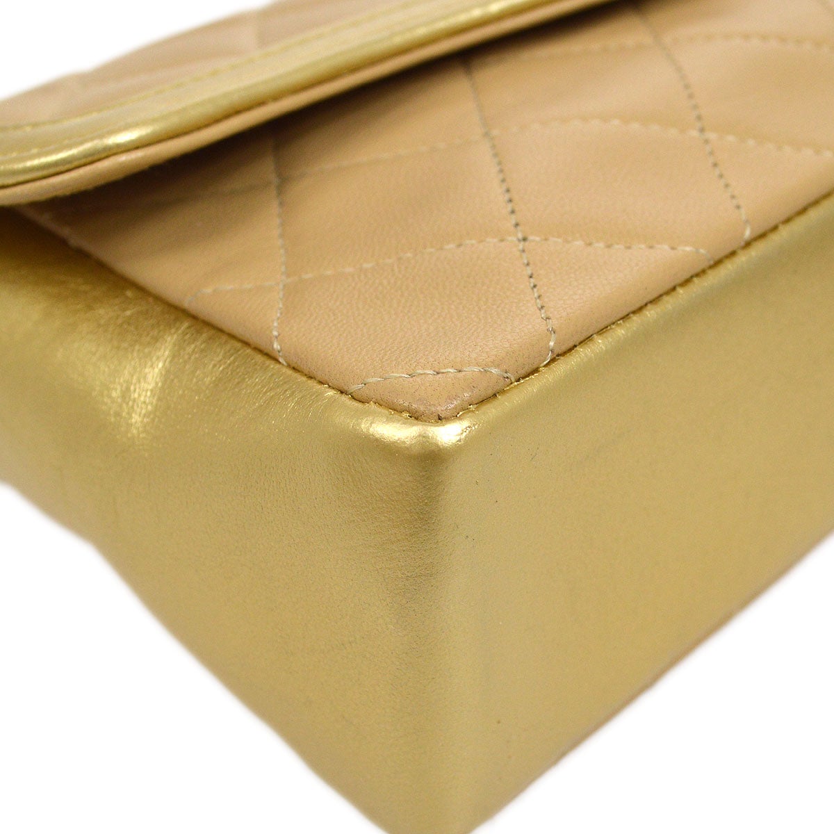 CHANEL 1989-1991 Beige Gold Lambskin Curved Flap Mini