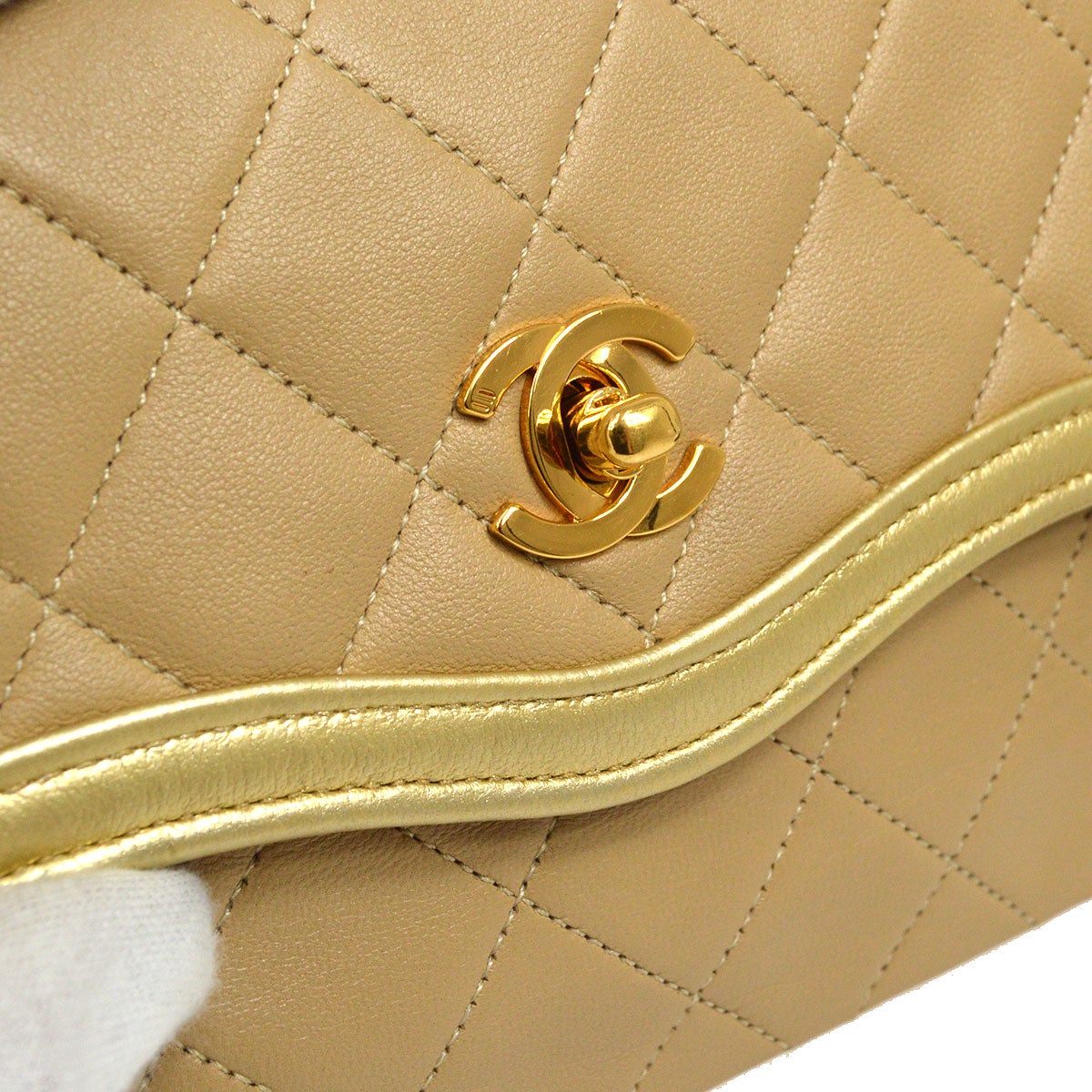 CHANEL 1989-1991 Beige Gold Lambskin Curved Flap Mini