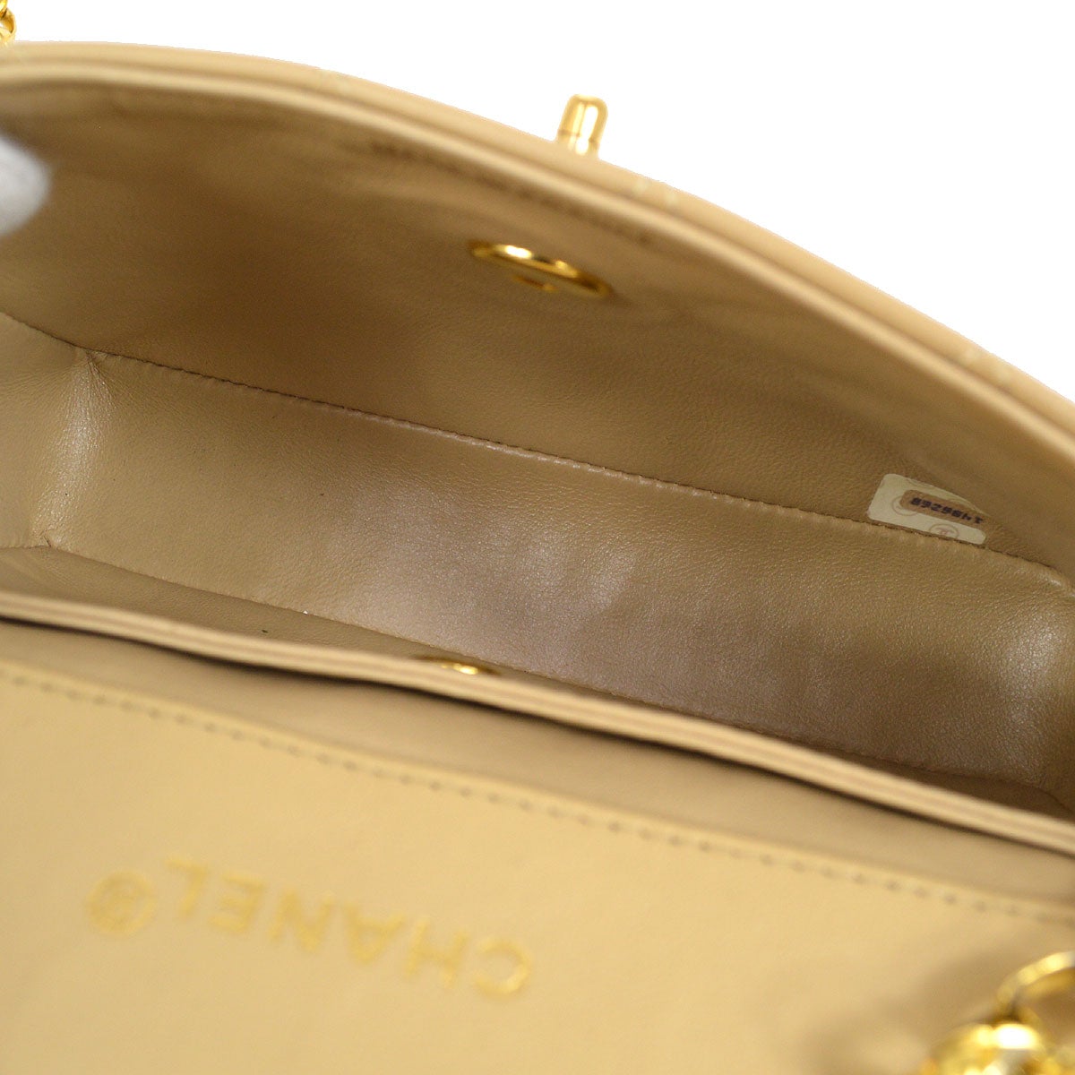 CHANEL 1989-1991 Beige Gold Lambskin Curved Flap Mini