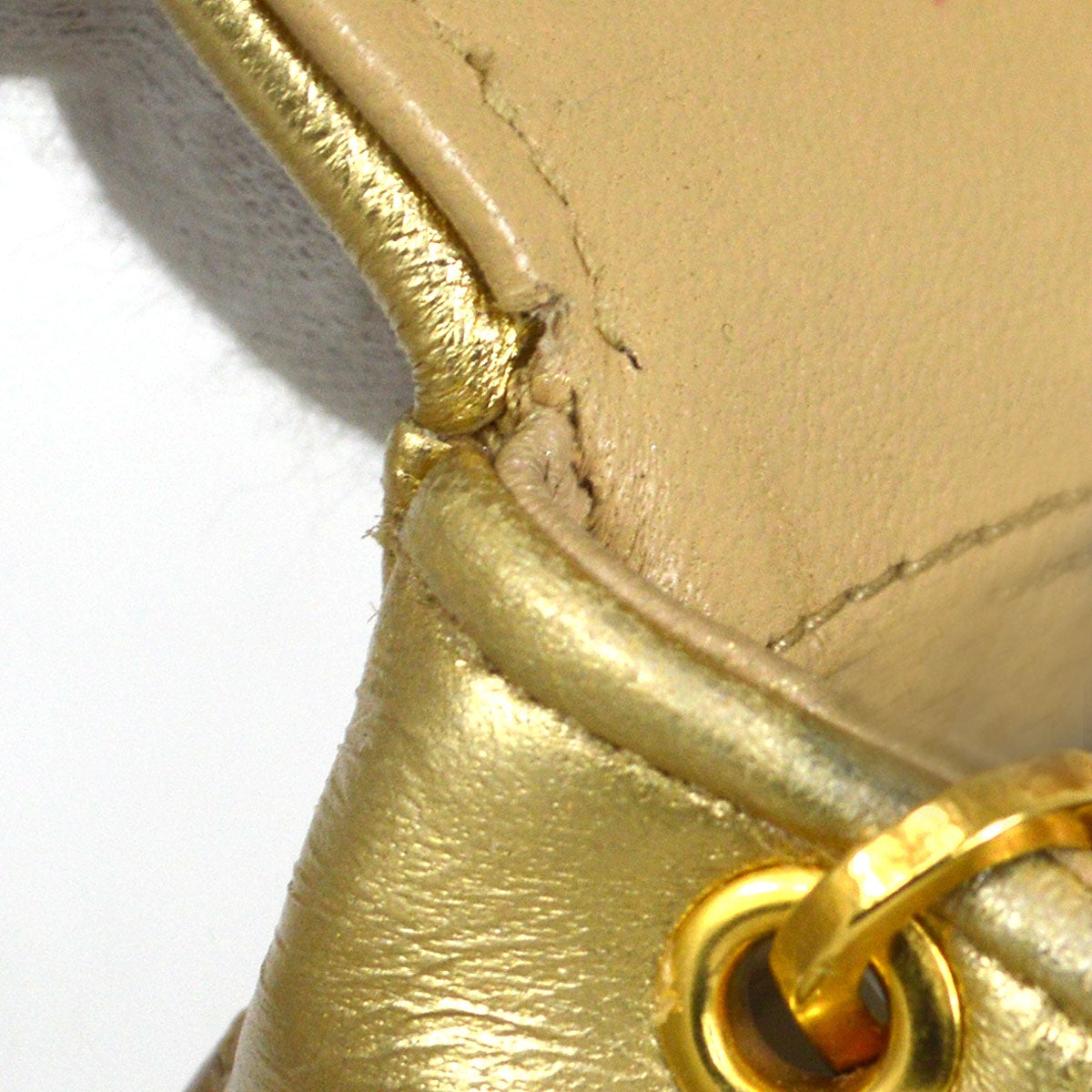 CHANEL 1989-1991 Beige Gold Lambskin Curved Flap Mini