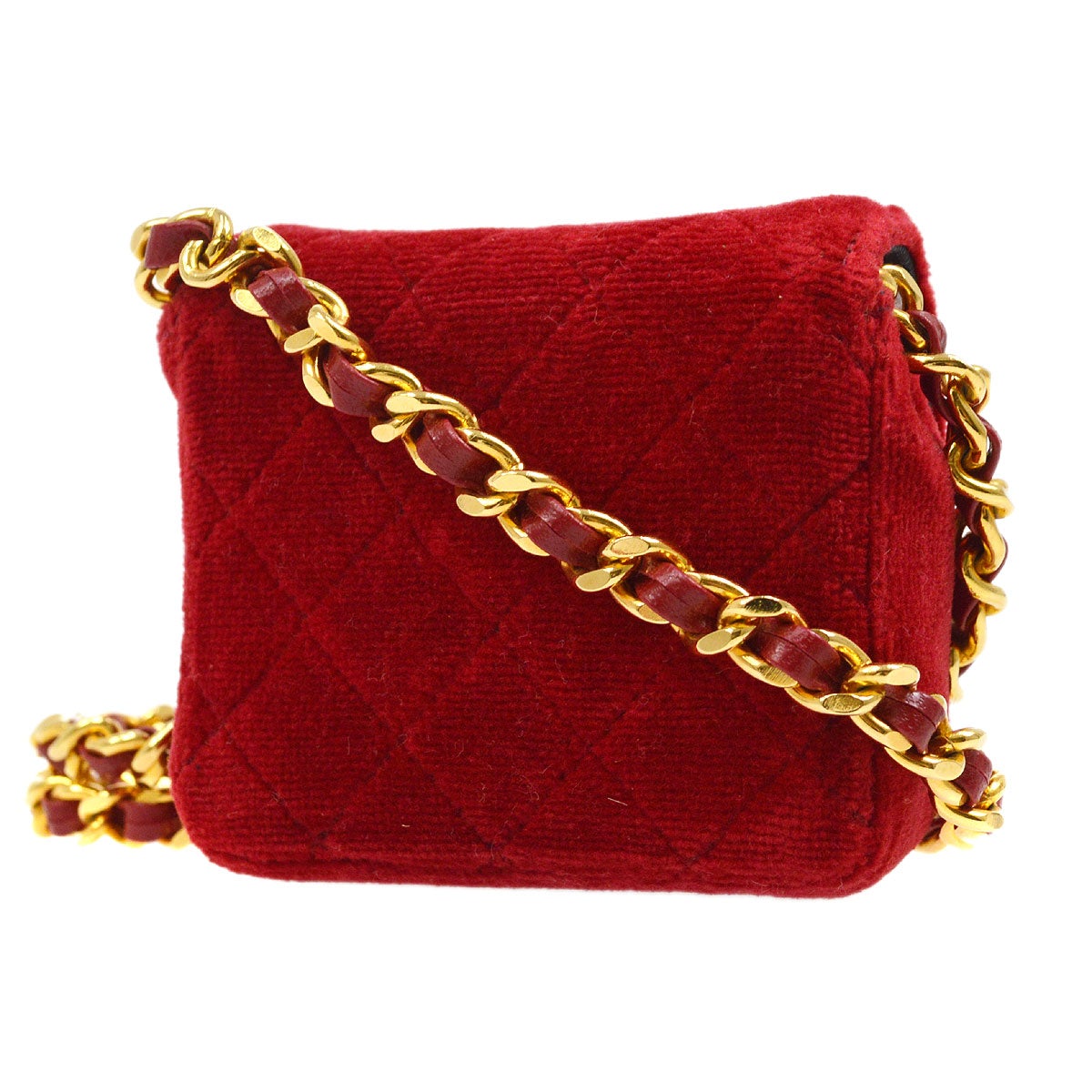 CHANEL 1989-1991 Red Velvet Classic Flap Micro
