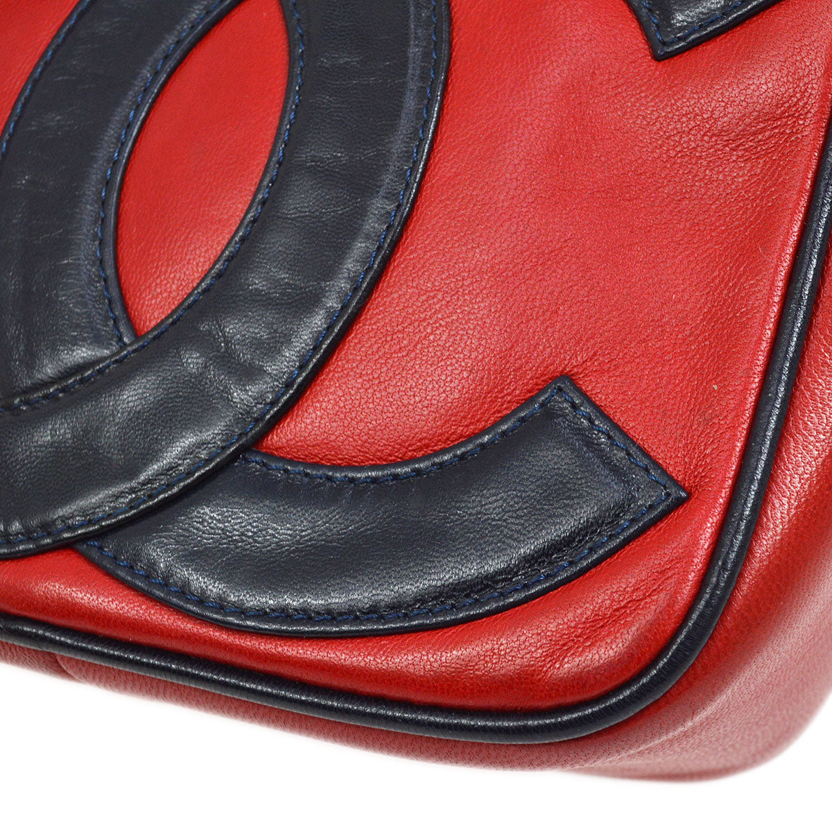 CHANEL 1986-1988 Red Navy Lambskin Camera Bag
