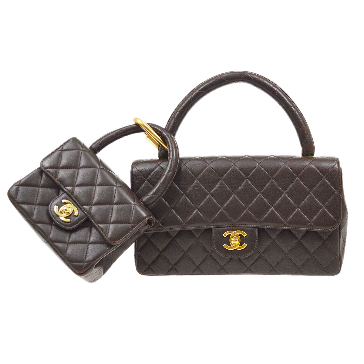 CHANEL 1994 Classic Flap Handbag Set Brown Lambskin