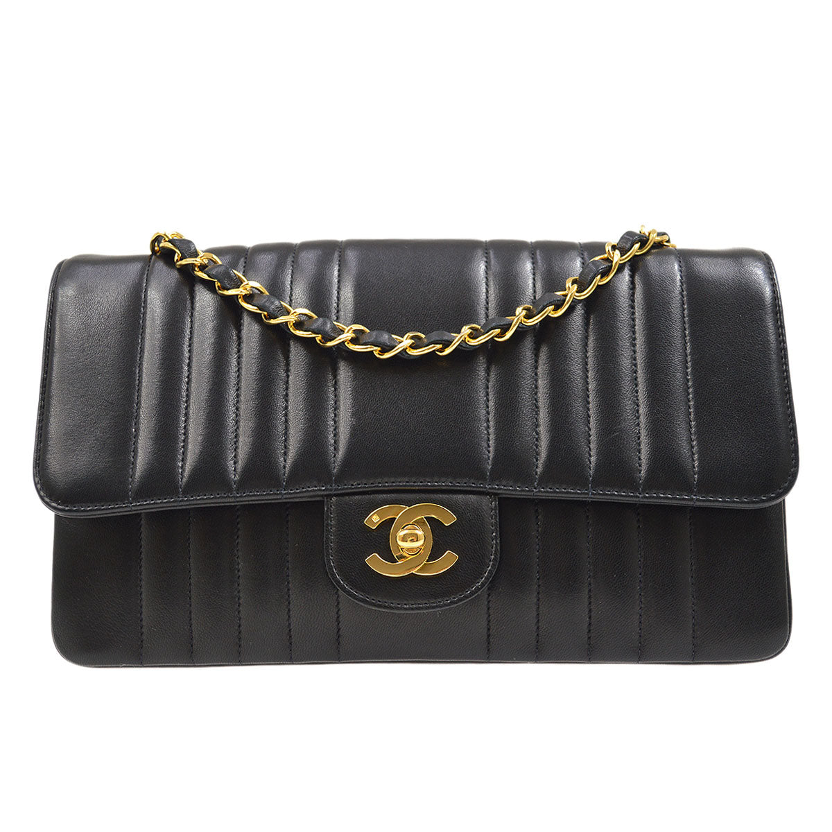 CHANEL Mademoiselle Chain Shoulder Bag Black Lambskin