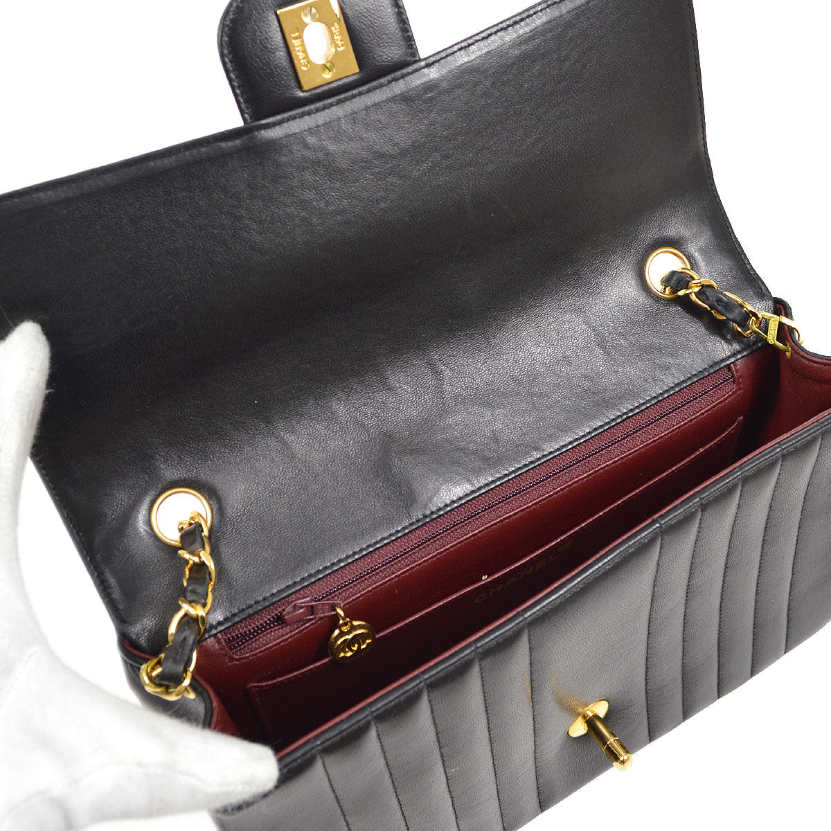 CHANEL Mademoiselle Chain Shoulder Bag Black Lambskin