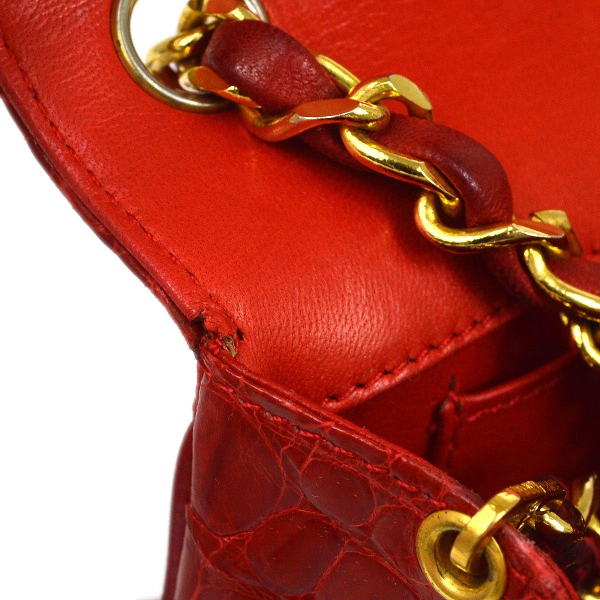 CHANEL 1986-1989 Red Crocodile Pointed Flap Bag