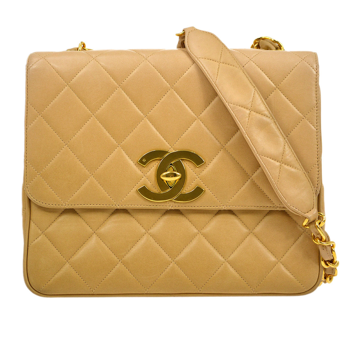 CHANEL 1994-1996 Beige Lambskin Straight Flap Medium