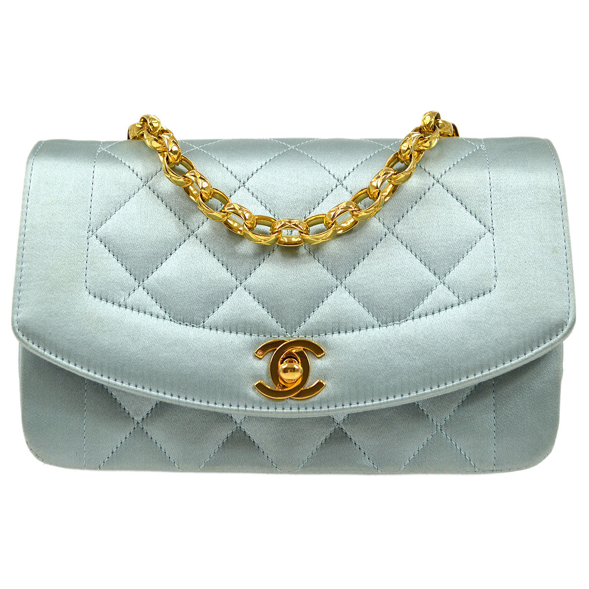 CHANEL 1989-1991 Baby Blue Satin Diana Mini
