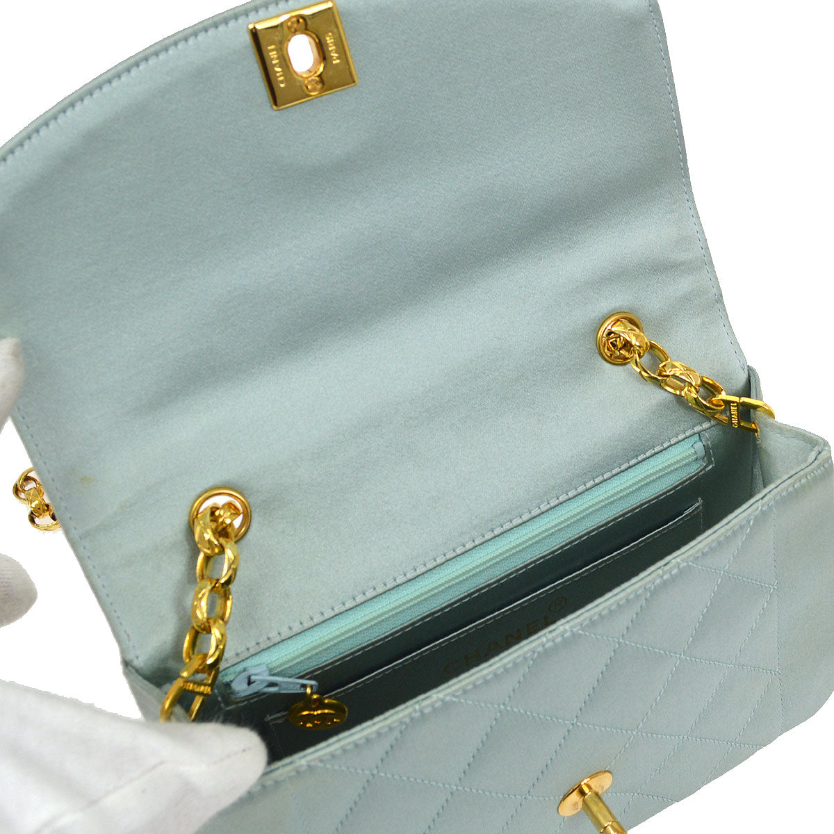 CHANEL 1989-1991 Baby Blue Satin Diana Mini