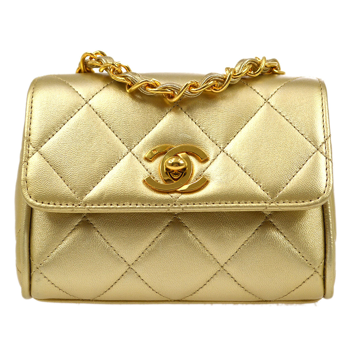 CHANEL 1994-1996 Gold Lambskin Cube Straight Flap Bag Micro